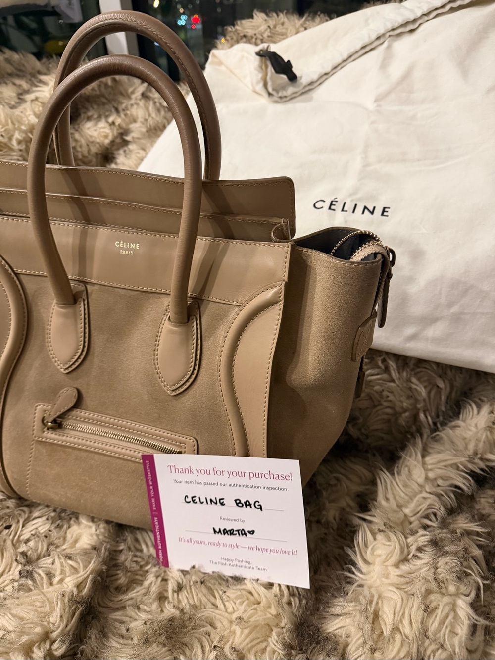 Celine Beige Suede & Leather Tote Bag - Picture 3 of 7